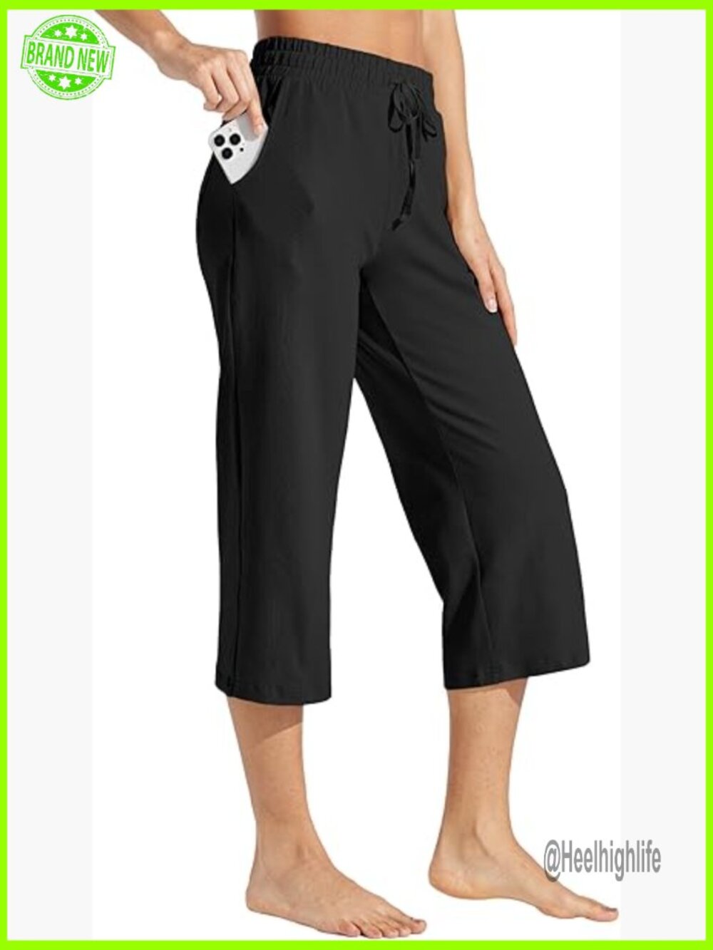Cotton Capri Sweatpants with Pockets, Wide Leg Yoga Pants for Lounge & Workout
